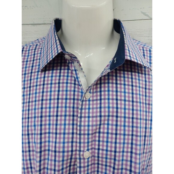 English Laundry Mens Checked Flip Cuff Multicolor white purple blue Sz 18 / XXL - Picture 2 of 11
